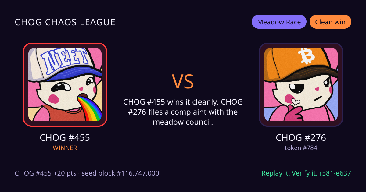 Highlight card: CHOG #455 versus CHOG #276