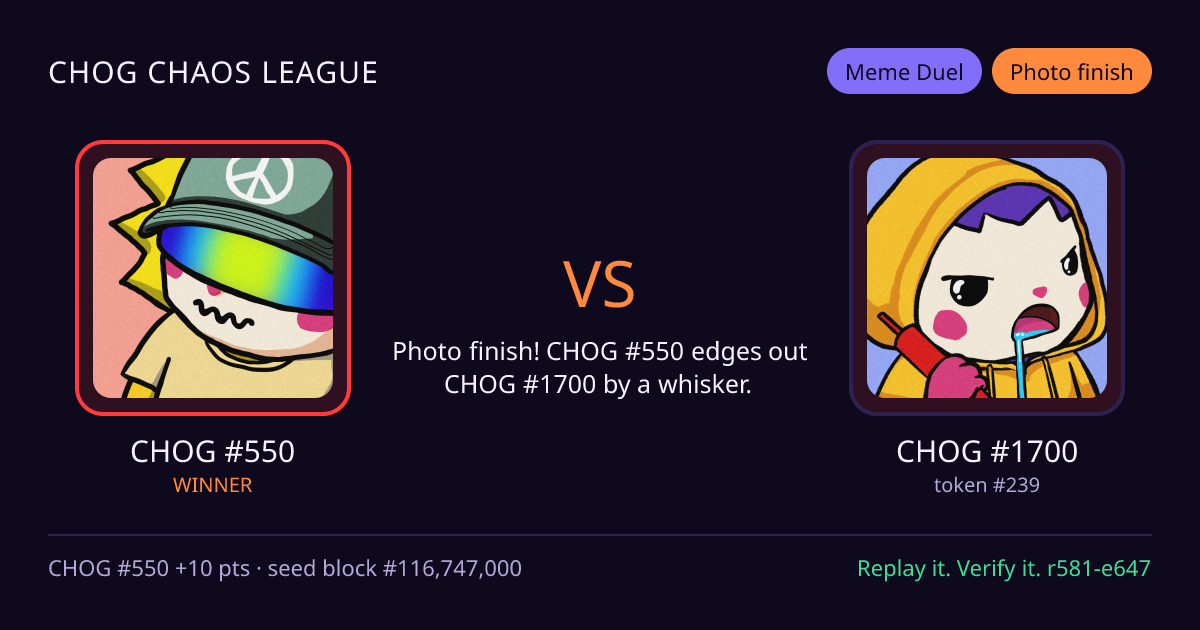 Highlight card: CHOG #550 versus CHOG #1700