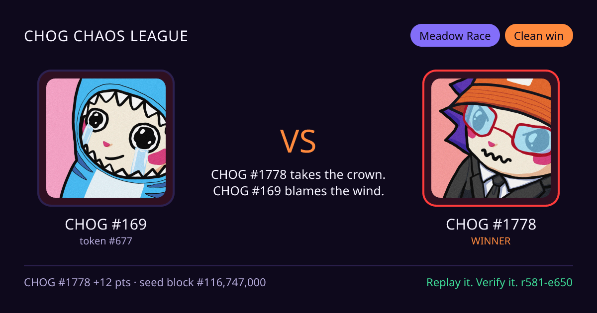 Highlight card: CHOG #169 versus CHOG #1778