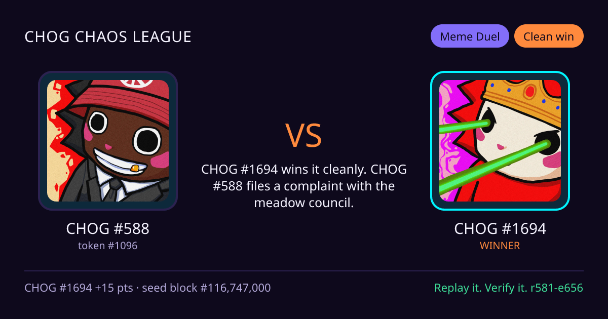 Highlight card: CHOG #588 versus CHOG #1694