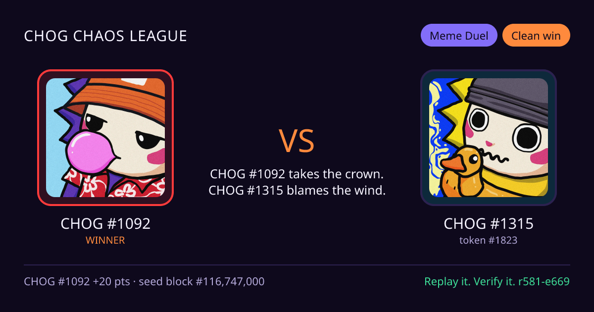 Highlight card: CHOG #1092 versus CHOG #1315