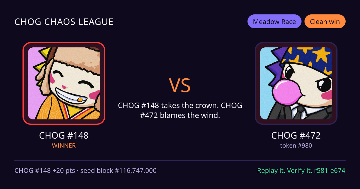 Highlight card: CHOG #148 versus CHOG #472