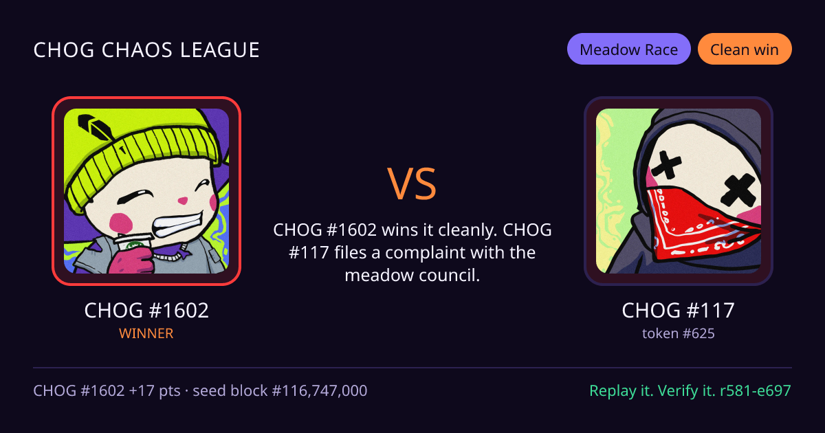 Highlight card: CHOG #1602 versus CHOG #117