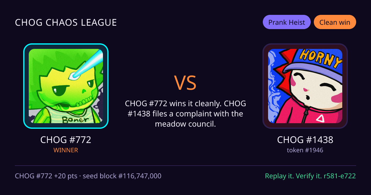 Highlight card: CHOG #772 versus CHOG #1438