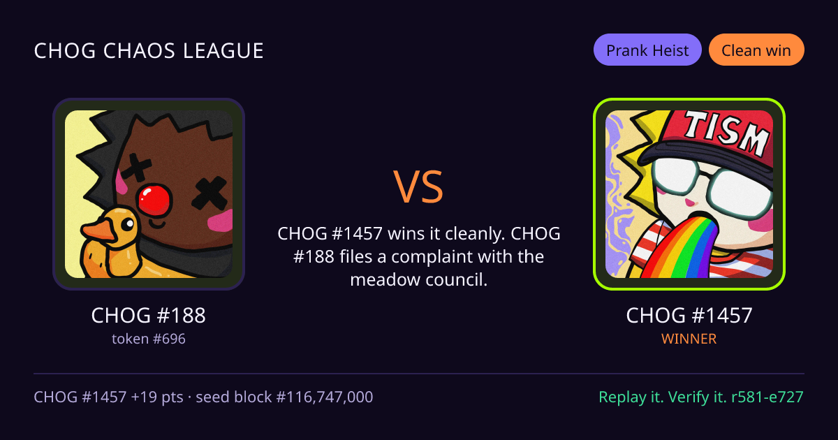 Highlight card: CHOG #188 versus CHOG #1457