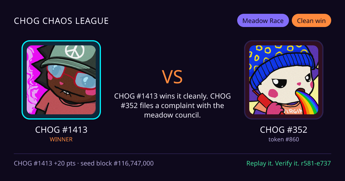 Highlight card: CHOG #1413 versus CHOG #352