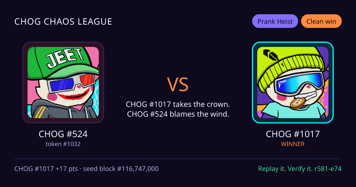 Highlight card: CHOG #524 versus CHOG #1017