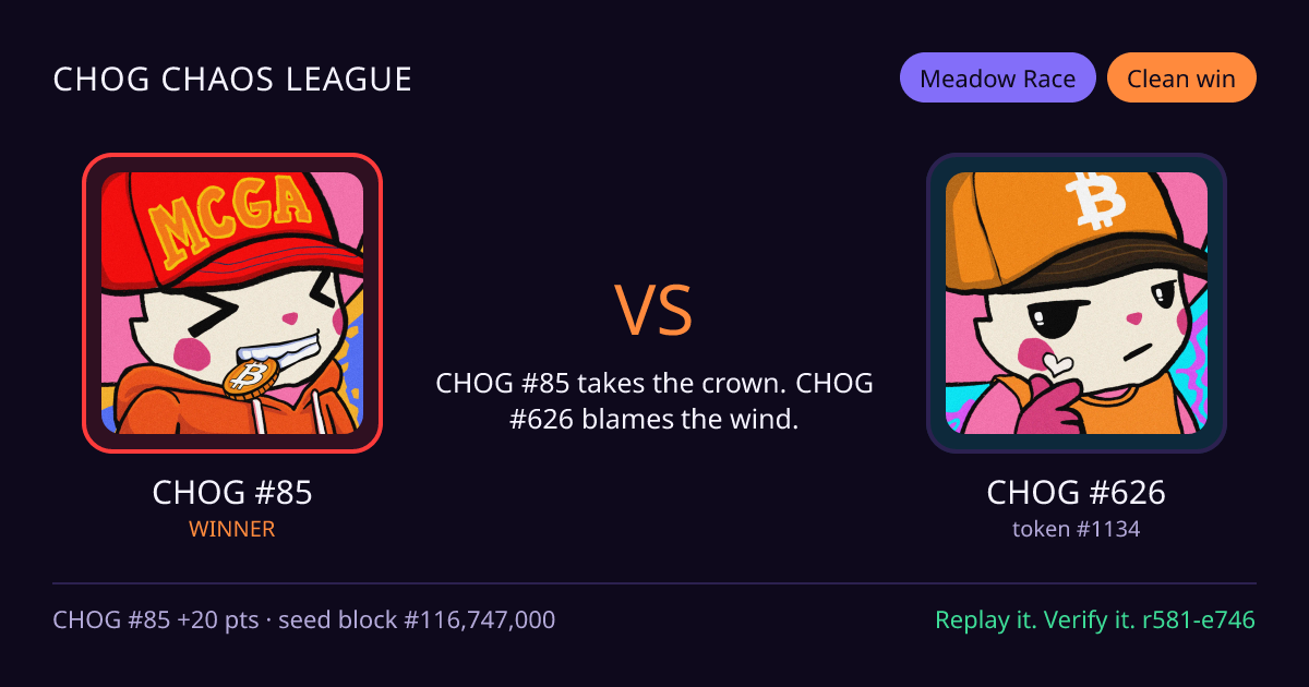 Highlight card: CHOG #85 versus CHOG #626