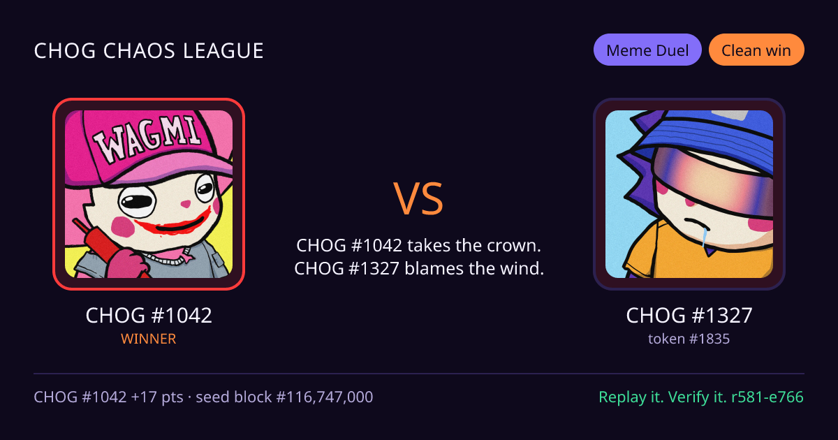 Highlight card: CHOG #1042 versus CHOG #1327