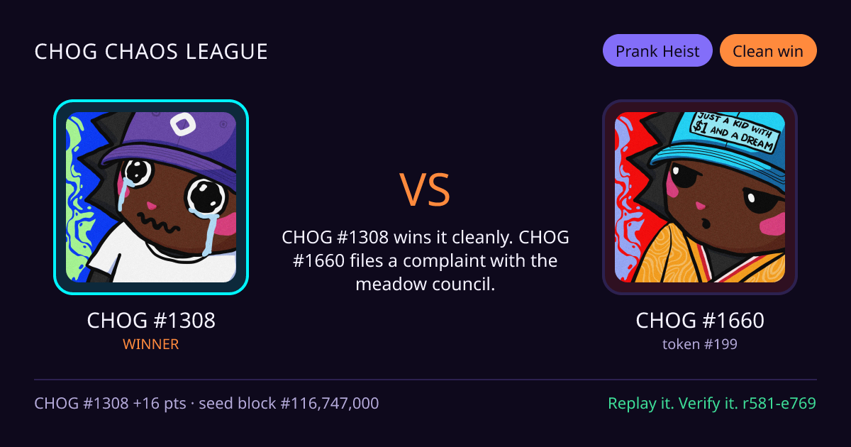 Highlight card: CHOG #1308 versus CHOG #1660