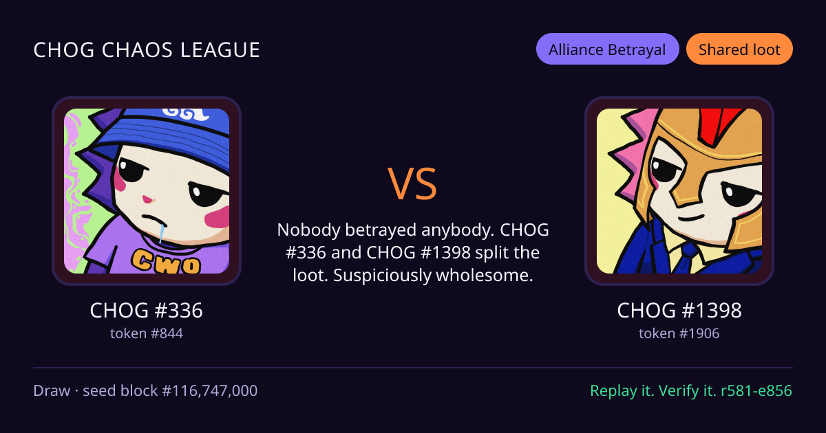 Highlight card: CHOG #336 versus CHOG #1398