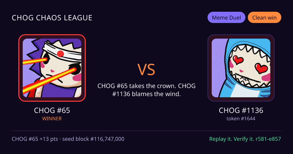 Highlight card: CHOG #65 versus CHOG #1136