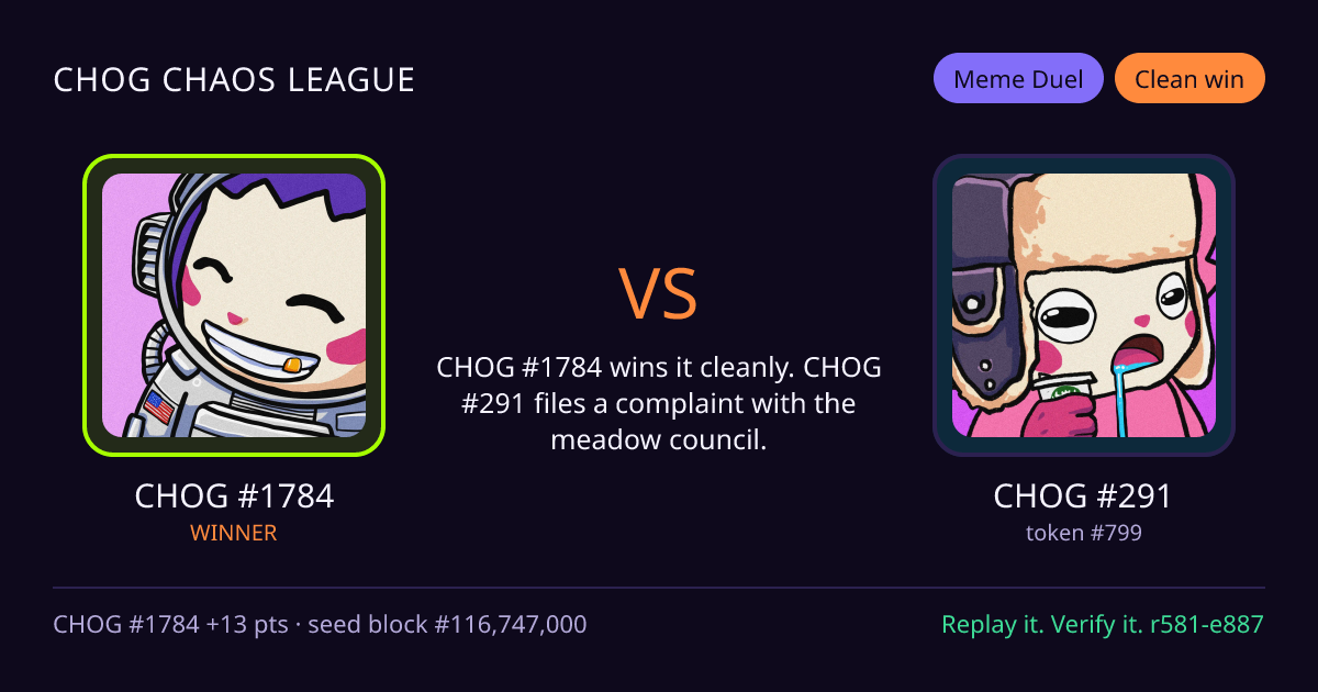 Highlight card: CHOG #1784 versus CHOG #291