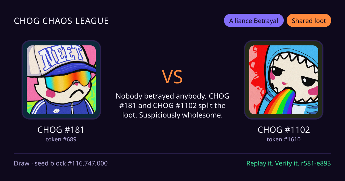 Highlight card: CHOG #181 versus CHOG #1102
