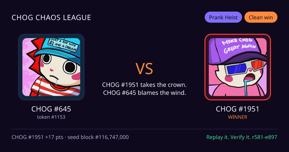 Highlight card: CHOG #645 versus CHOG #1951