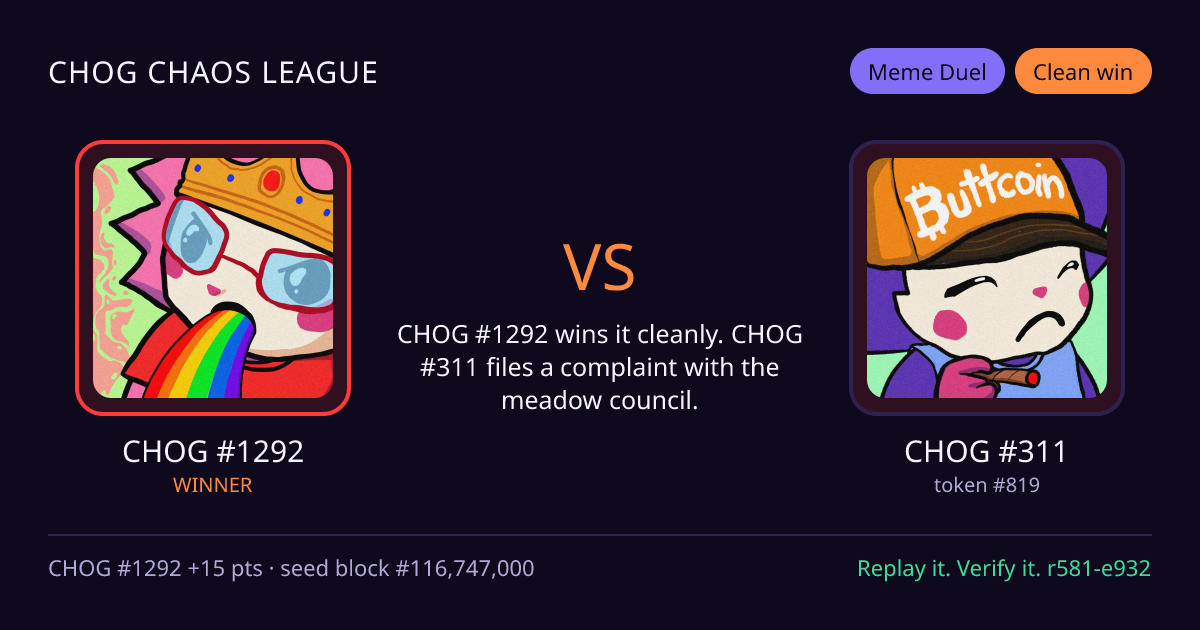 Highlight card: CHOG #1292 versus CHOG #311