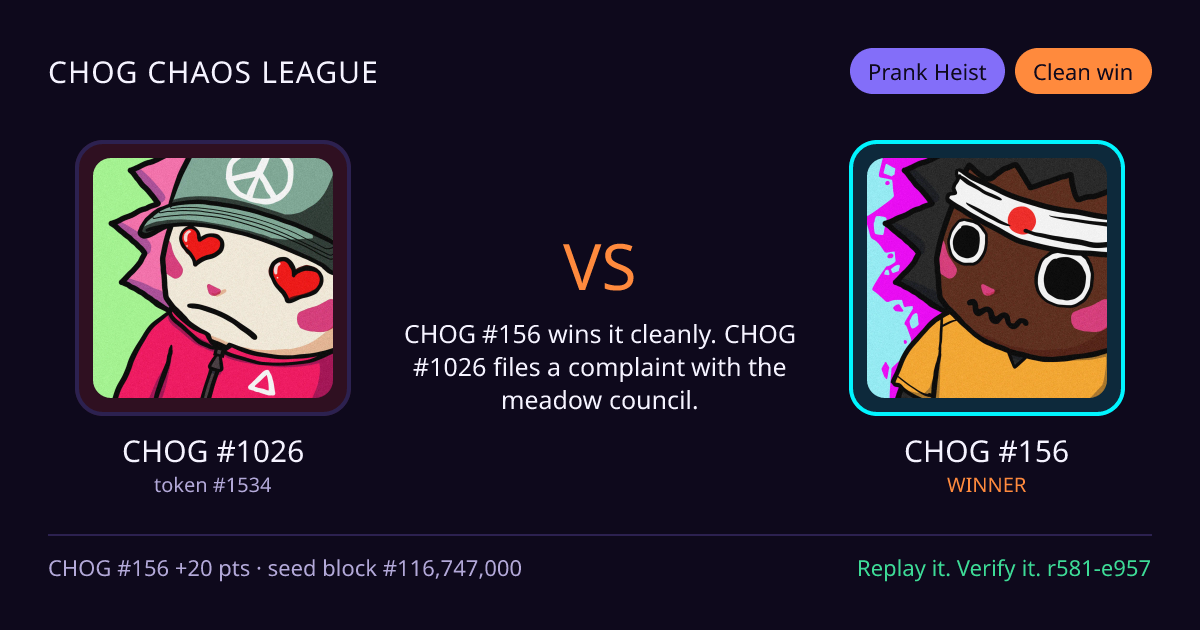 Highlight card: CHOG #1026 versus CHOG #156