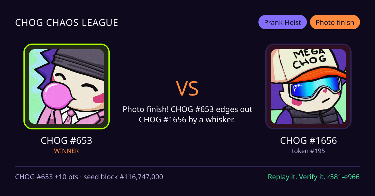 Highlight card: CHOG #653 versus CHOG #1656