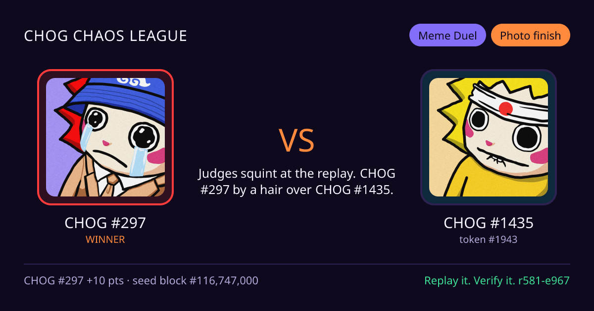 Highlight card: CHOG #297 versus CHOG #1435