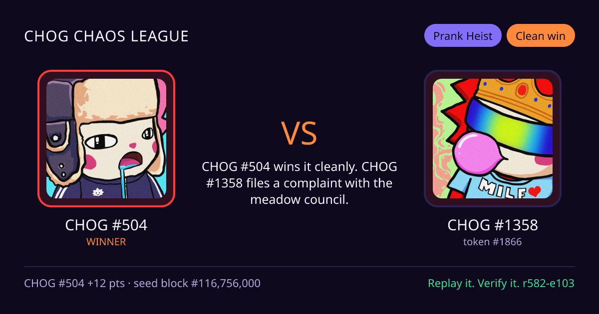 Highlight card: CHOG #504 versus CHOG #1358