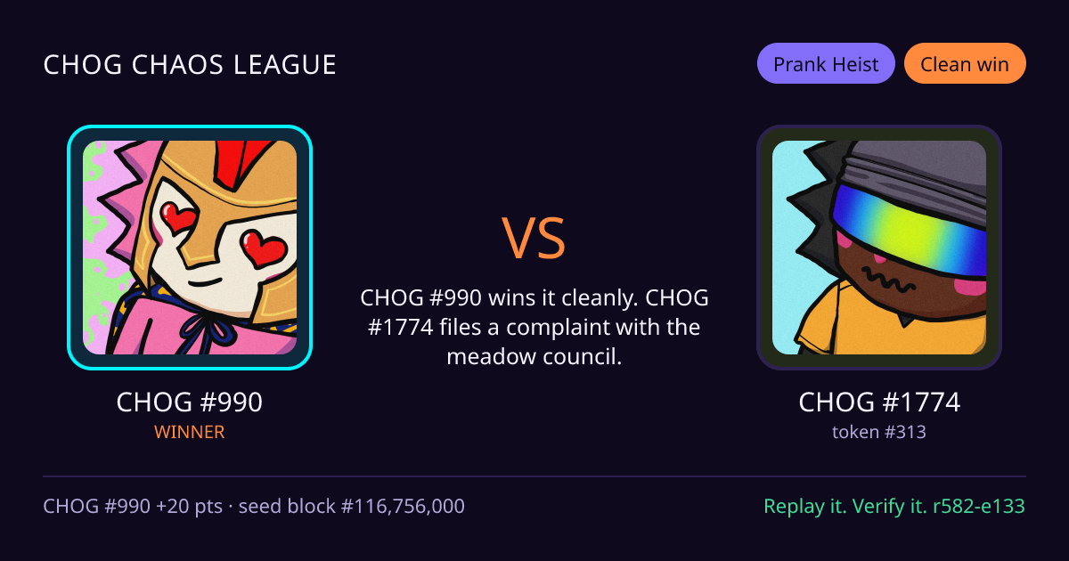 Highlight card: CHOG #990 versus CHOG #1774