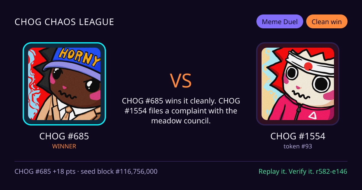 Highlight card: CHOG #685 versus CHOG #1554