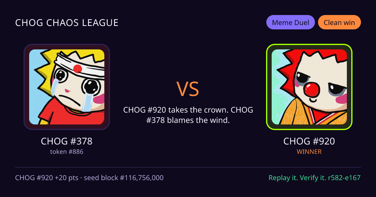 Highlight card: CHOG #378 versus CHOG #920