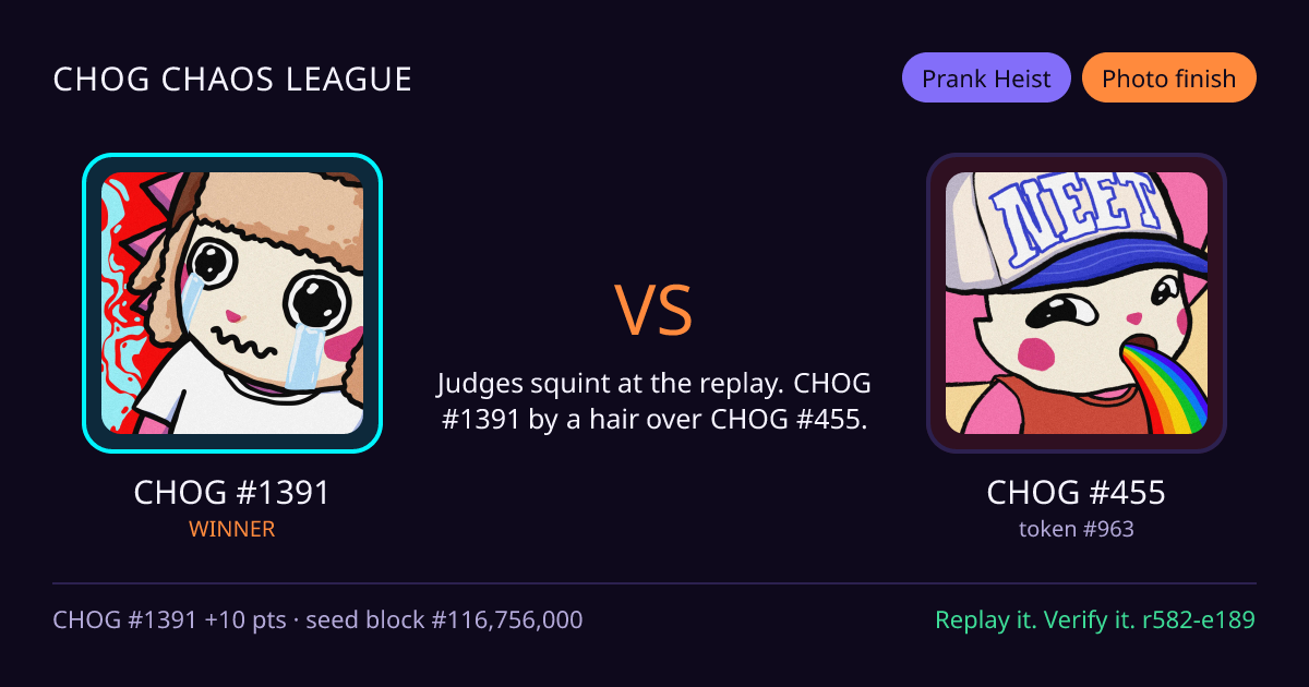 Highlight card: CHOG #1391 versus CHOG #455