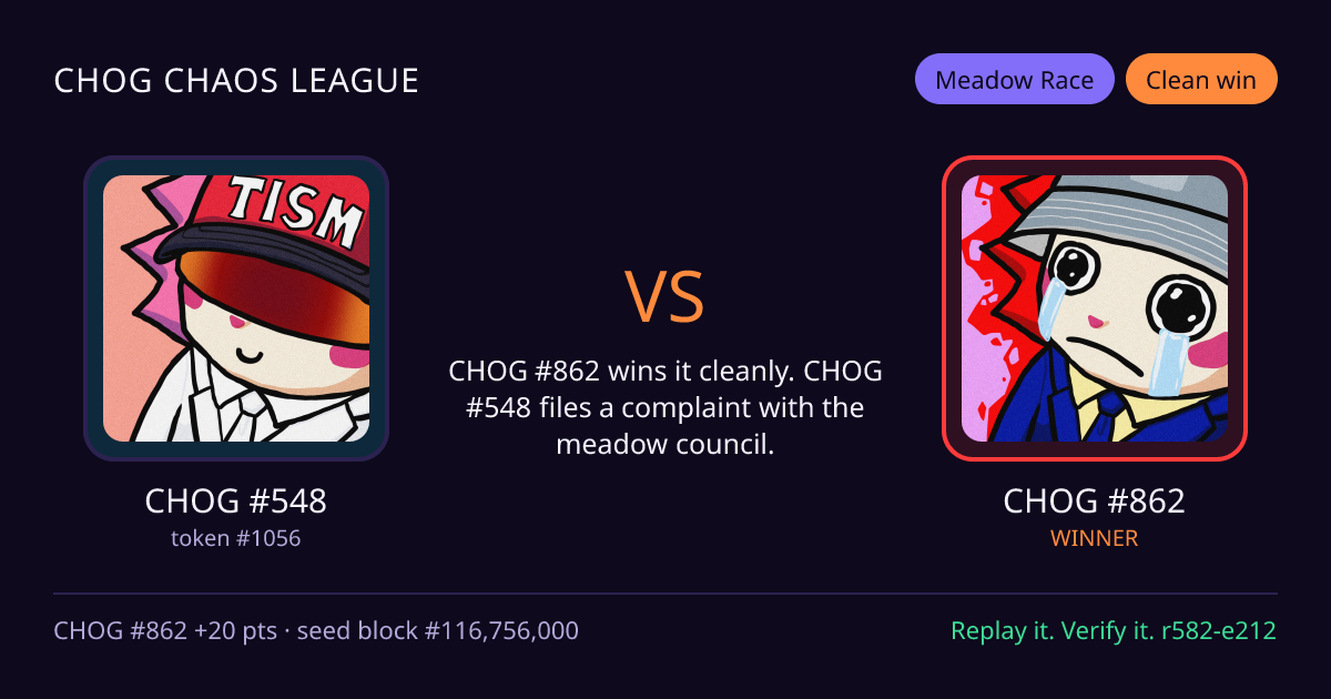 Highlight card: CHOG #548 versus CHOG #862