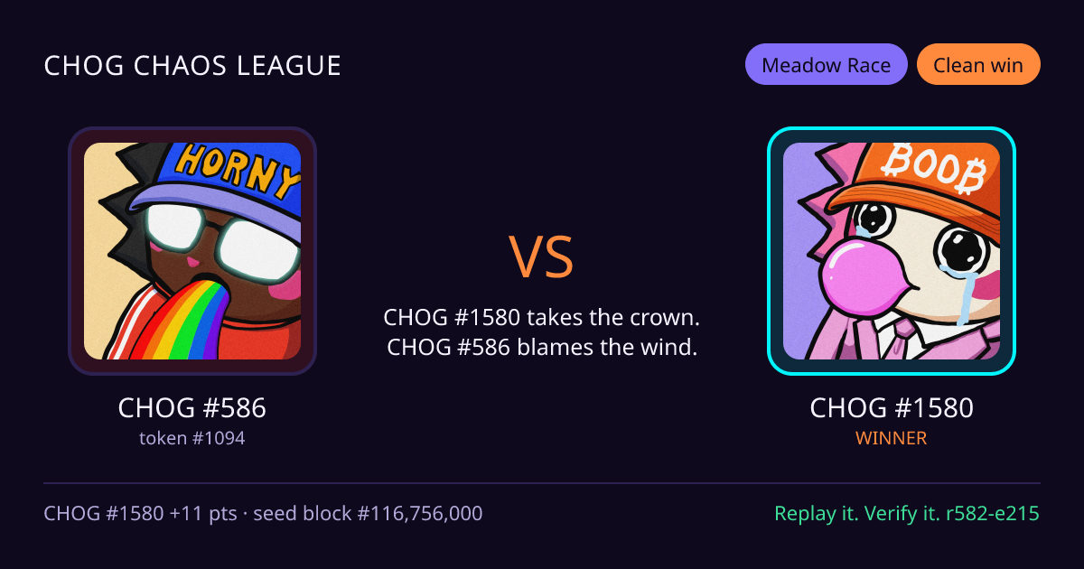 Highlight card: CHOG #586 versus CHOG #1580