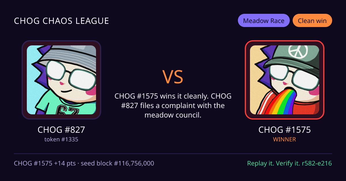 Highlight card: CHOG #827 versus CHOG #1575