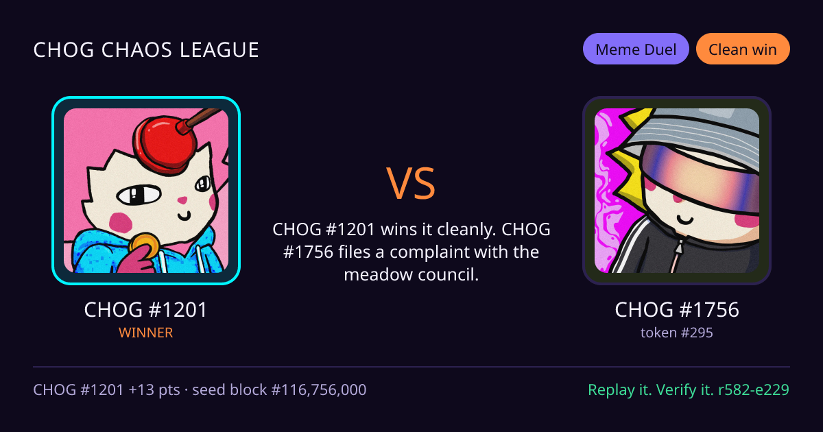 Highlight card: CHOG #1201 versus CHOG #1756