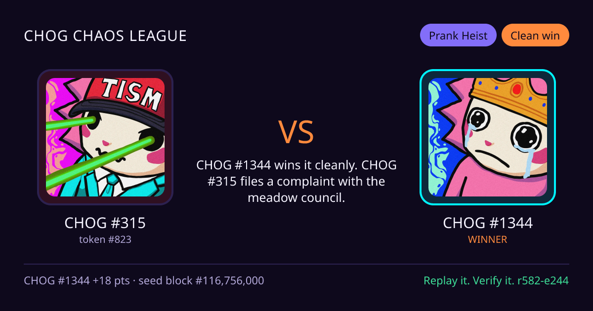 Highlight card: CHOG #315 versus CHOG #1344