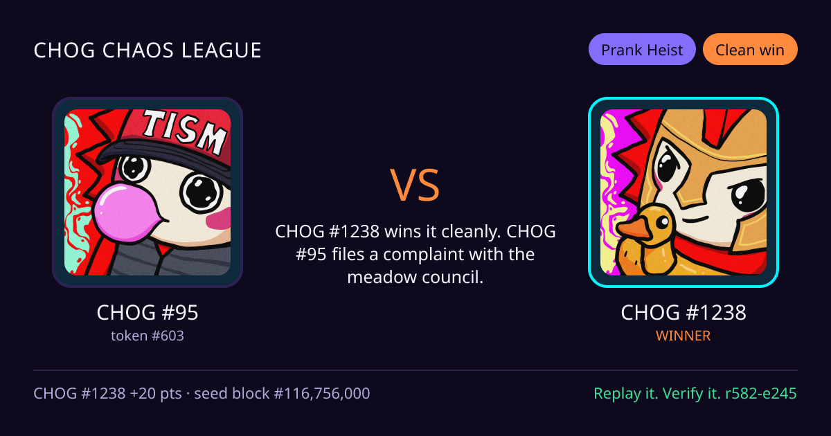 Highlight card: CHOG #95 versus CHOG #1238
