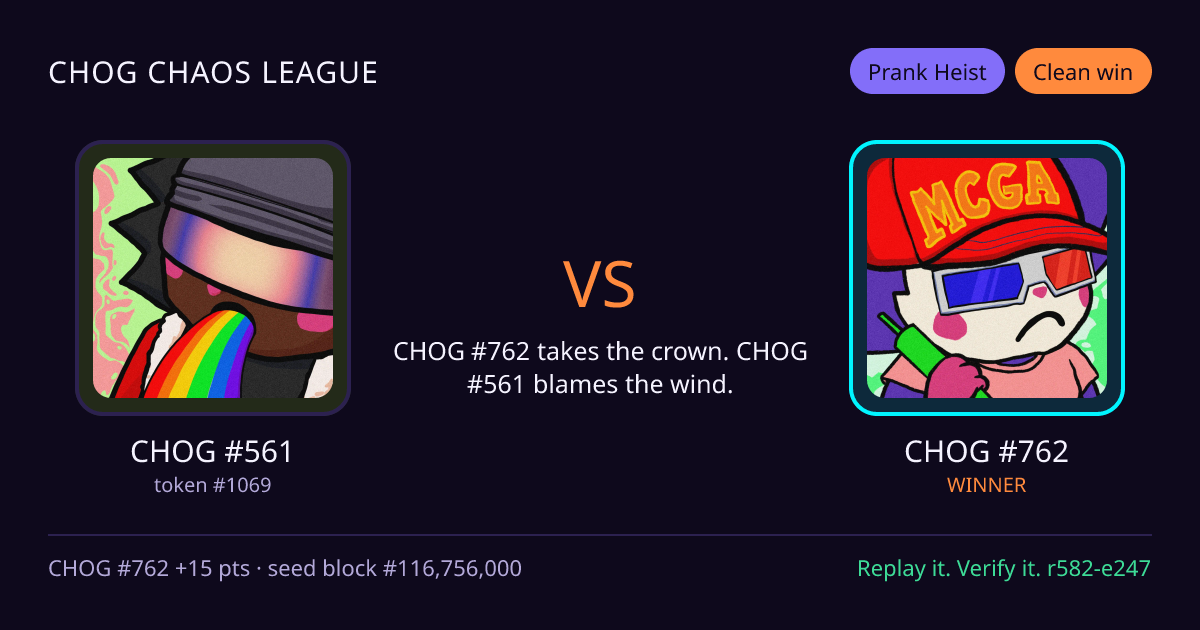 Highlight card: CHOG #561 versus CHOG #762