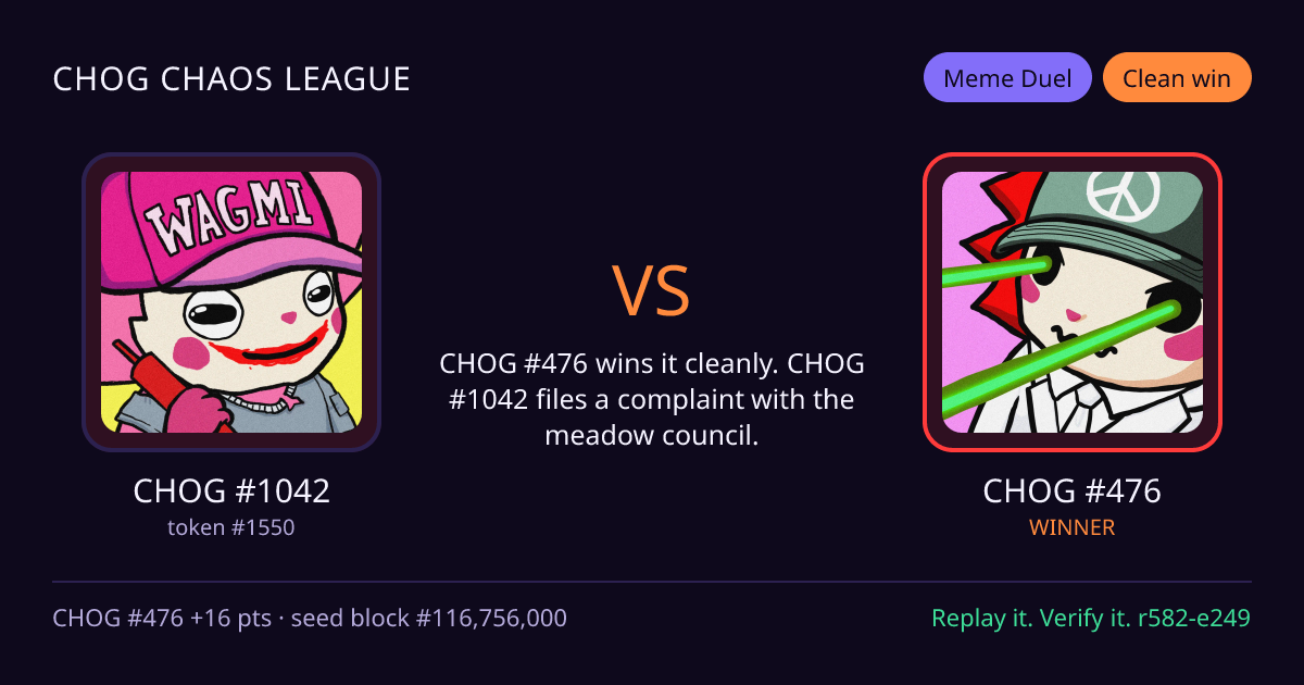Highlight card: CHOG #1042 versus CHOG #476