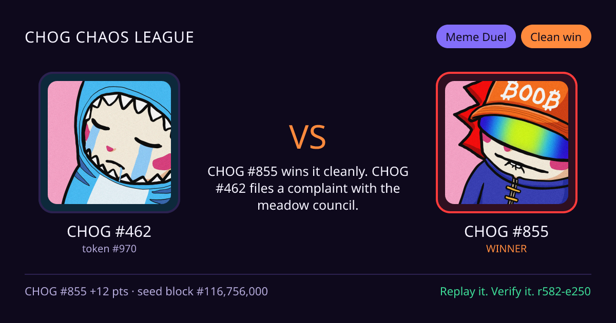 Highlight card: CHOG #462 versus CHOG #855