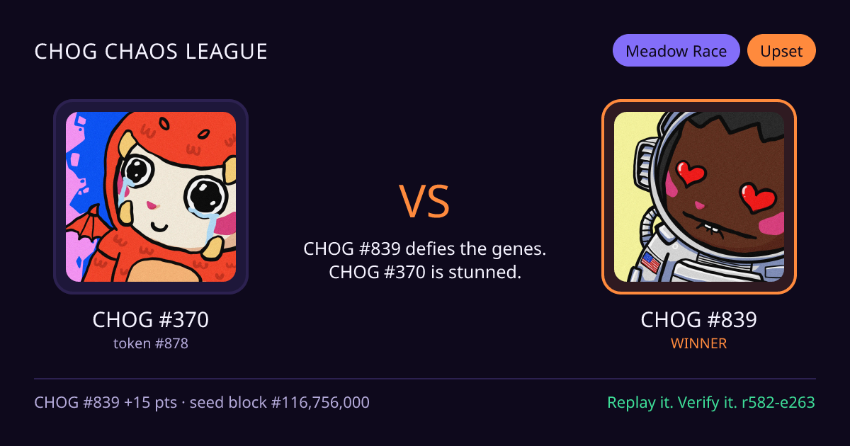 Highlight card: CHOG #370 versus CHOG #839