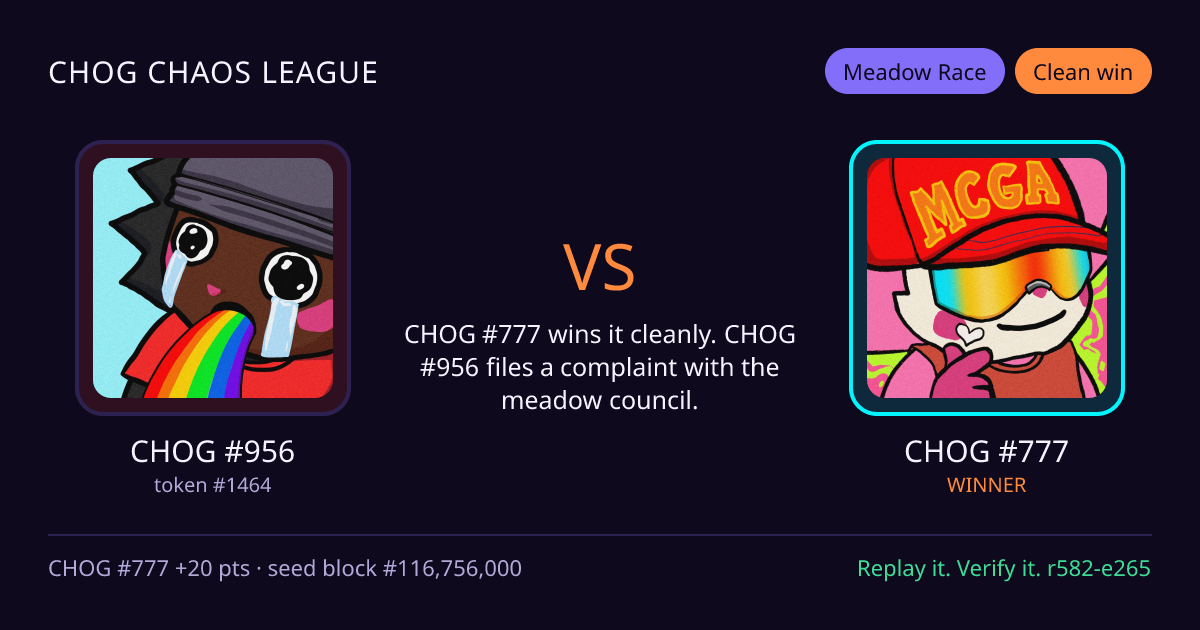 Highlight card: CHOG #956 versus CHOG #777