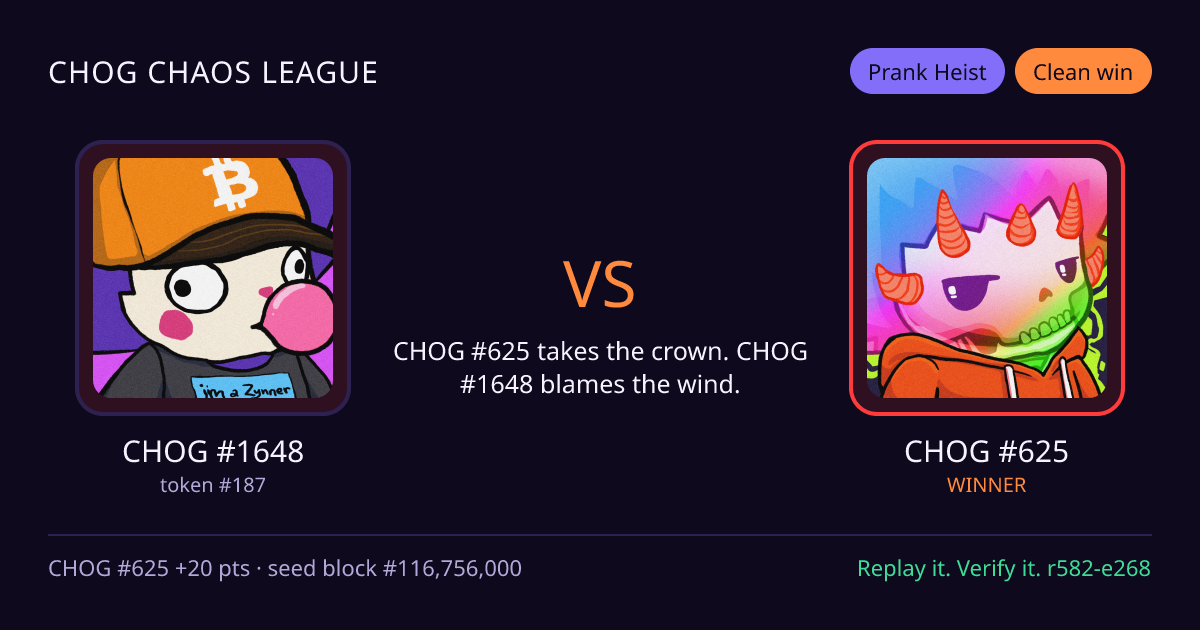 Highlight card: CHOG #1648 versus CHOG #625