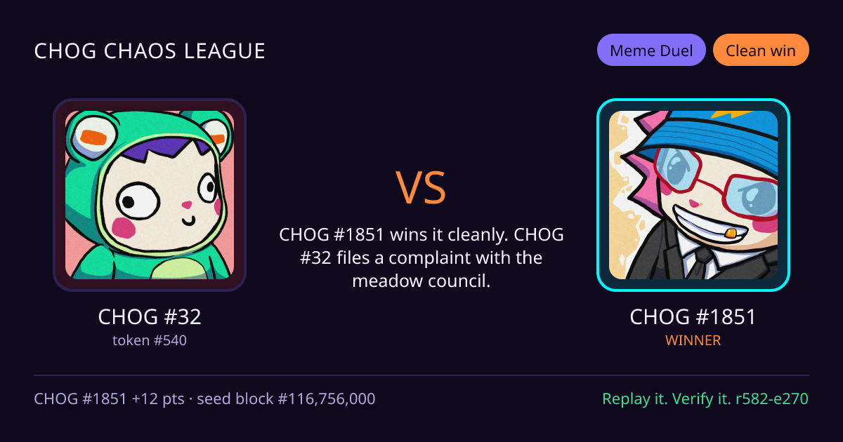 Highlight card: CHOG #32 versus CHOG #1851