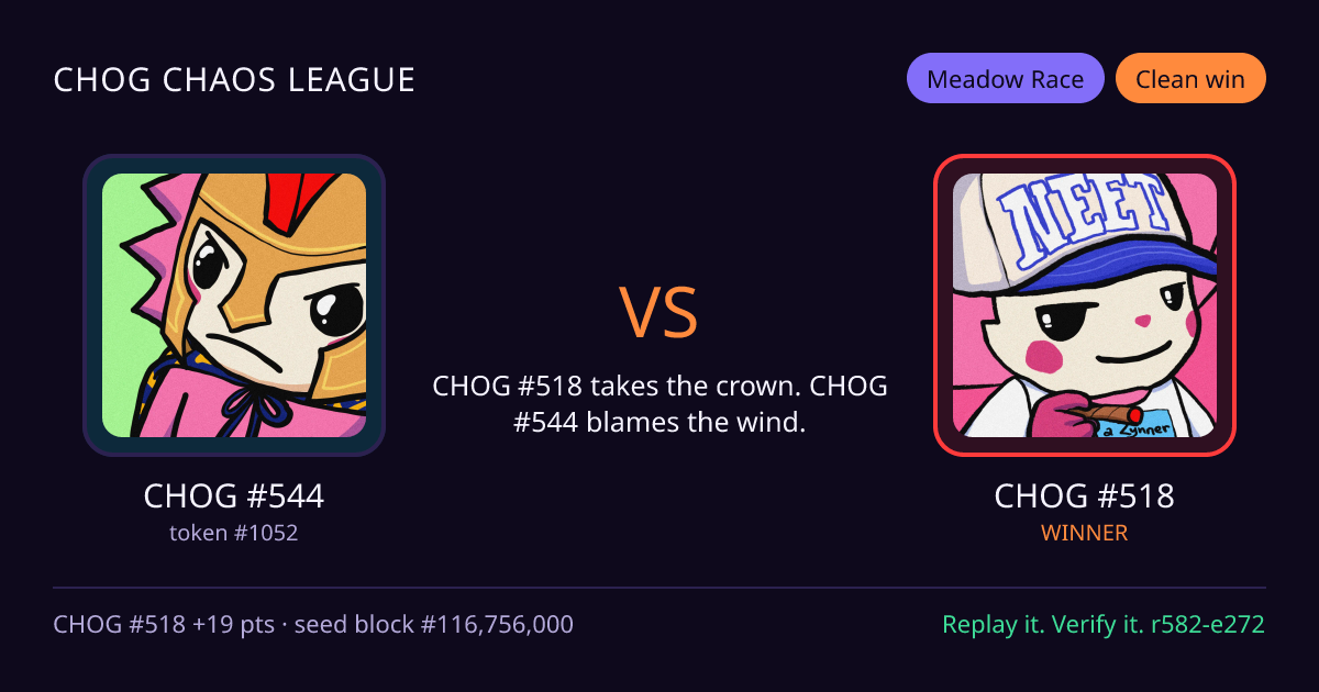 Highlight card: CHOG #544 versus CHOG #518