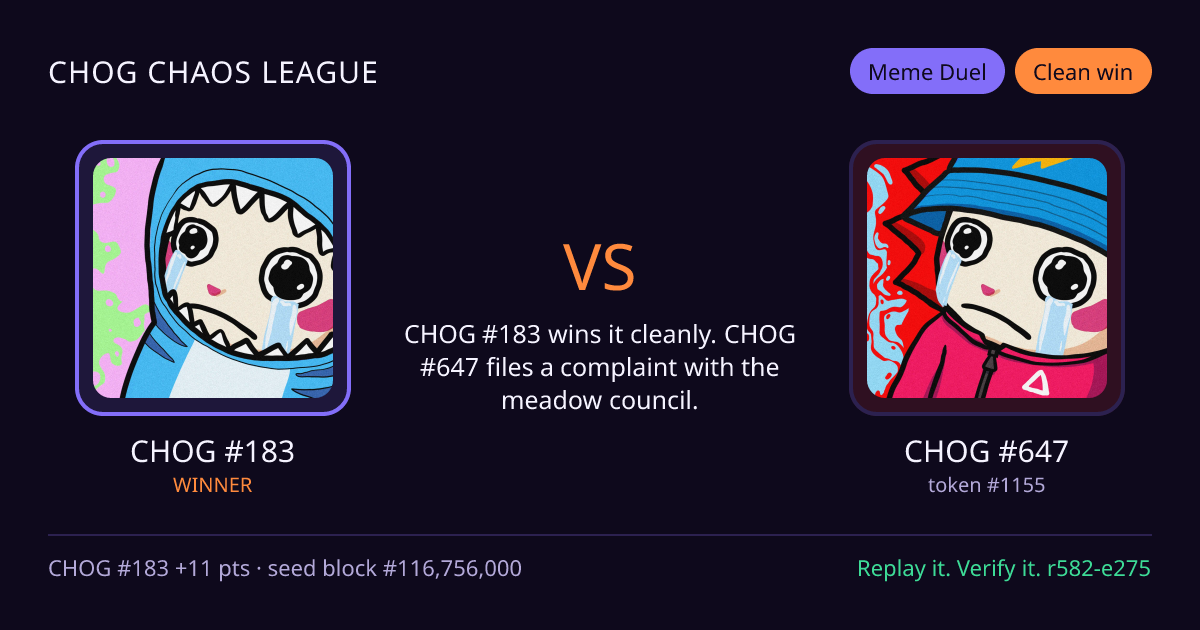 Highlight card: CHOG #183 versus CHOG #647
