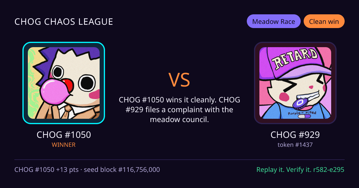 Highlight card: CHOG #1050 versus CHOG #929