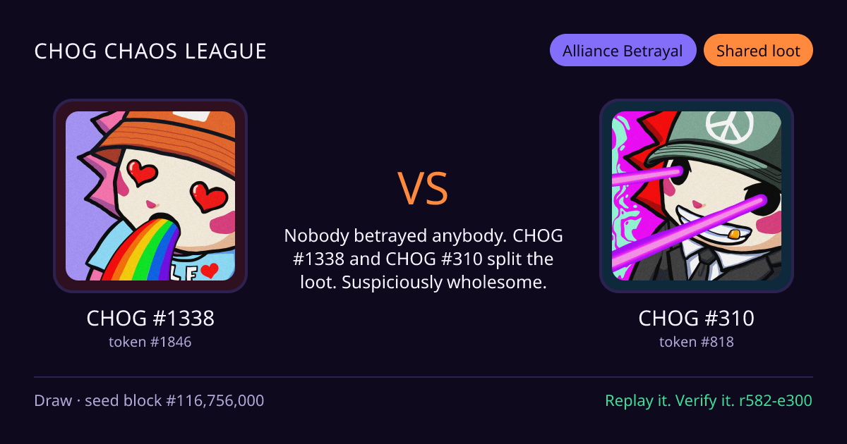 Highlight card: CHOG #1338 versus CHOG #310