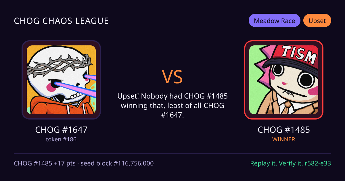 Highlight card: CHOG #1647 versus CHOG #1485