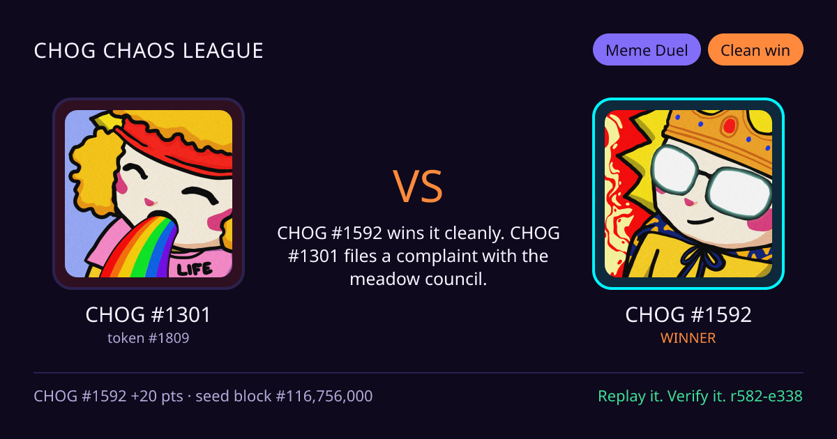 Highlight card: CHOG #1301 versus CHOG #1592