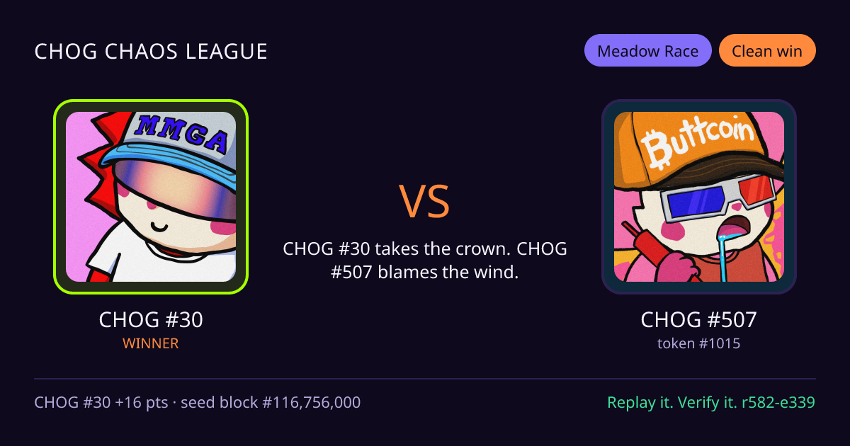 Highlight card: CHOG #30 versus CHOG #507