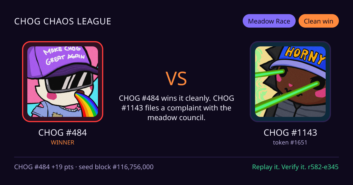 Highlight card: CHOG #484 versus CHOG #1143