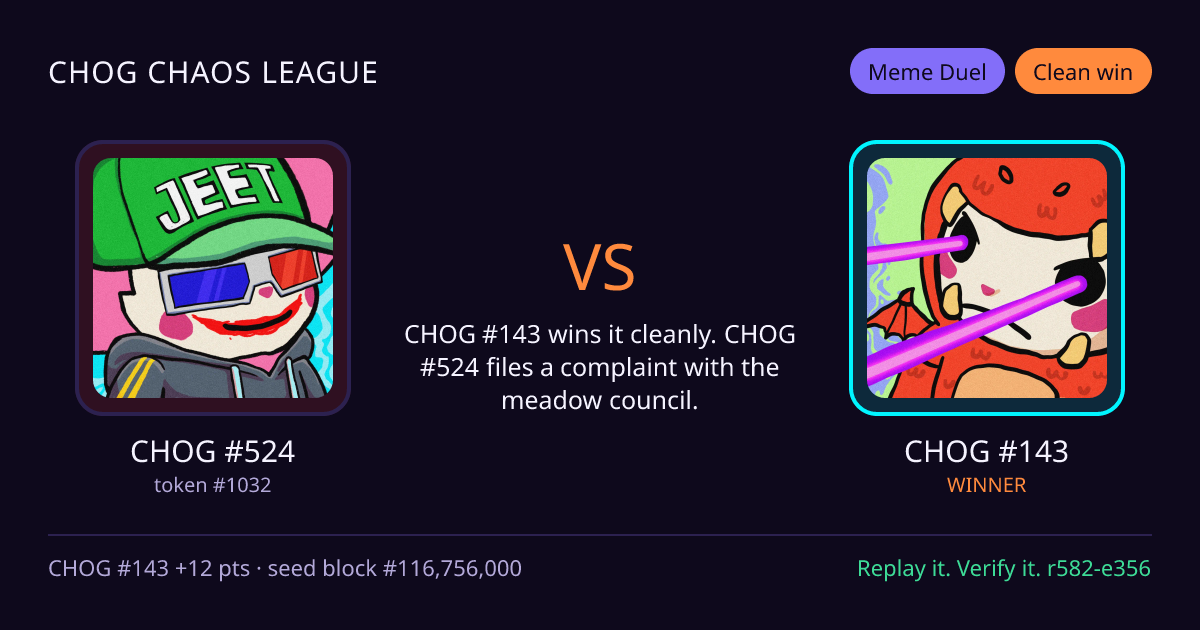 Highlight card: CHOG #524 versus CHOG #143